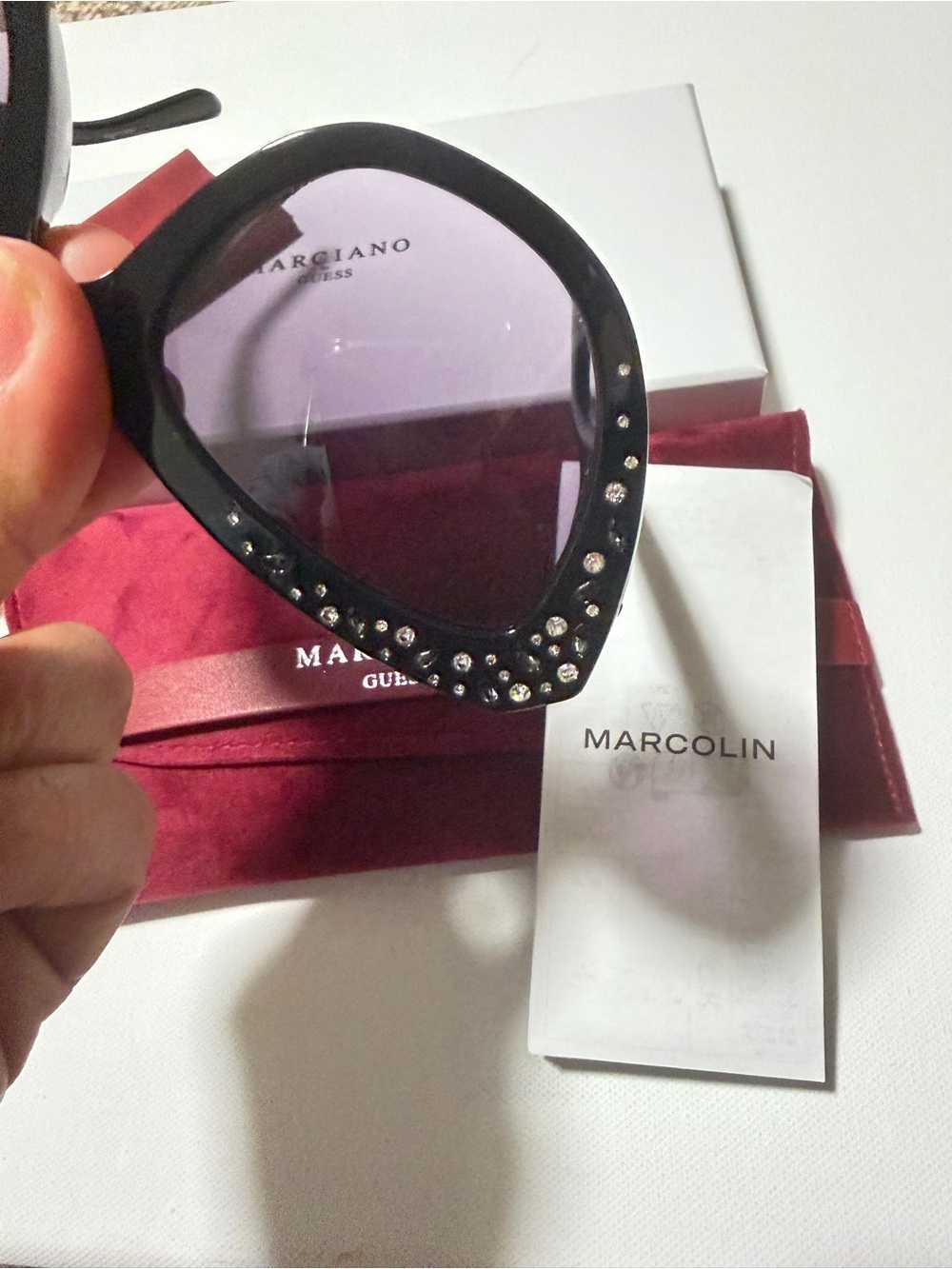Marciano by Guess Women's Black Cat-Eye Sunglasses with Purple Lenses - Picture 7 of 9